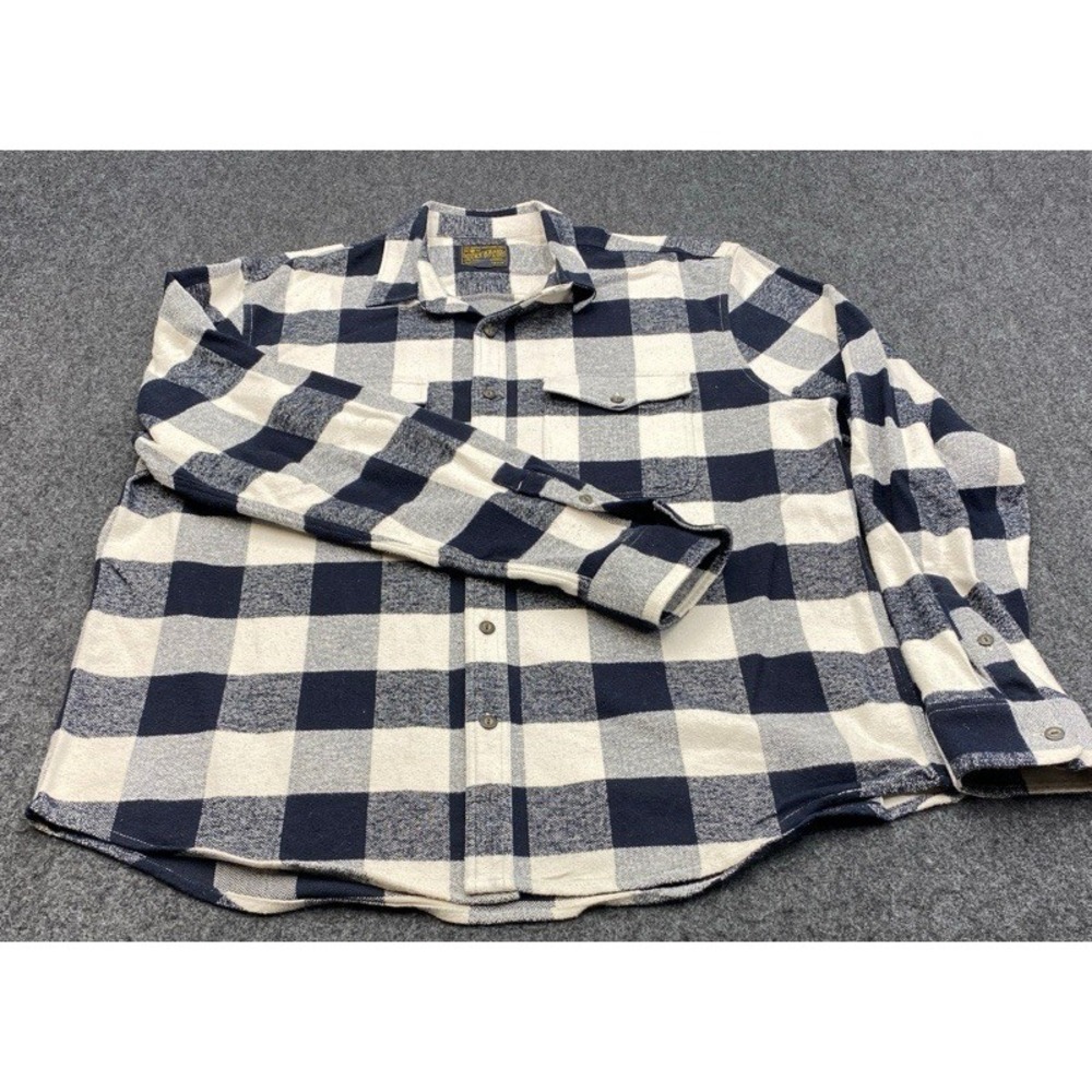 Lucky Brand Button Down Shirt Mens XL Navy Blue Saturday Stretch Flannel Plaid